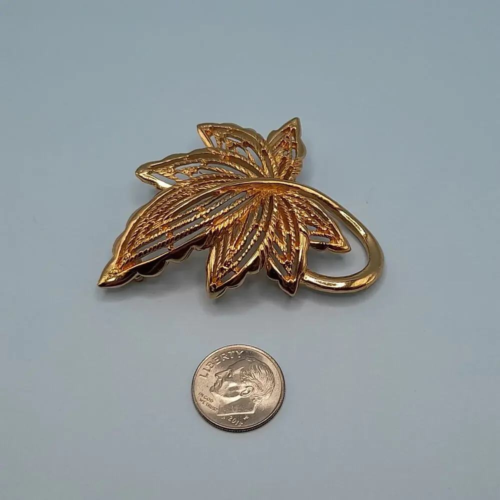 Vintage Monet Gold Plated Maple Leaf Brooch, 2 Inches, 1980s